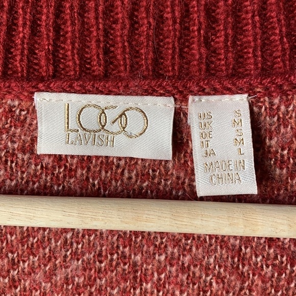 LOGO LAVISH BY LORI GOLDSTEIN Oversized Rust Sequin Long Sleeve Camo Sweater - Picture 6 of 11